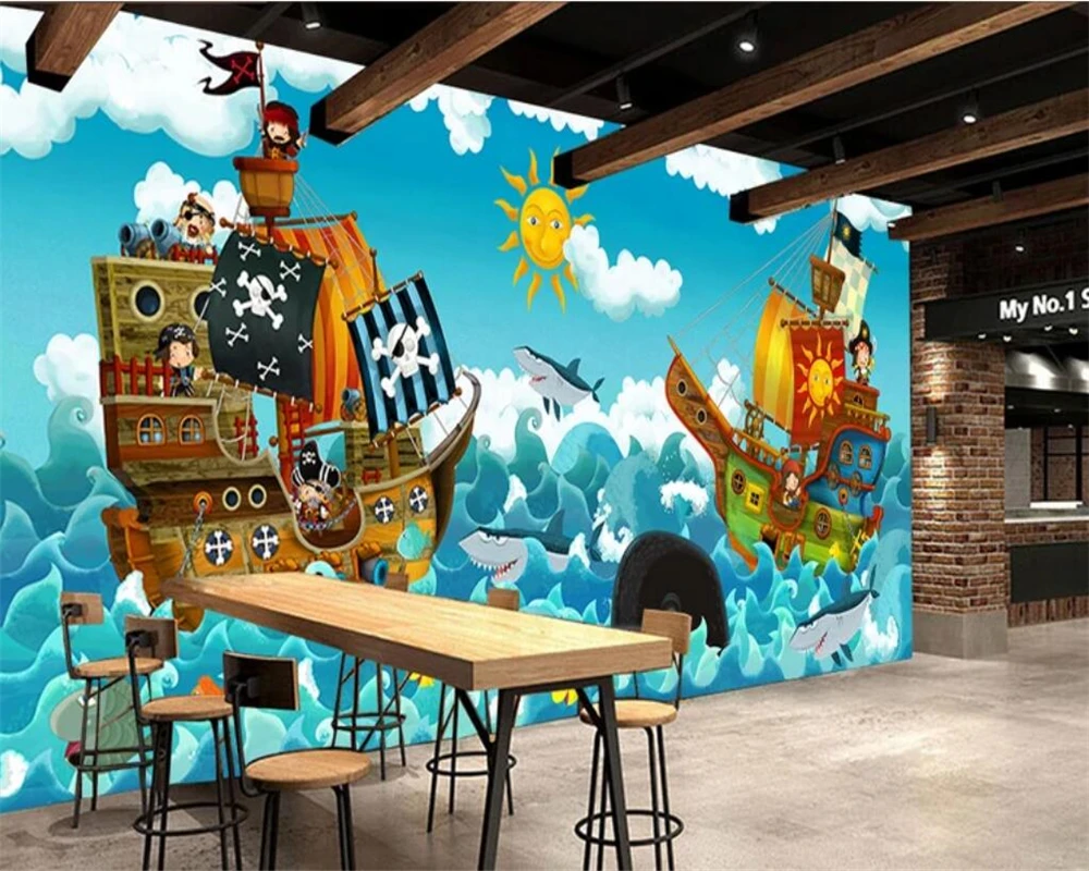 beibehang-papel-de-parede-Custom-Wallpaper-3d-Photo-Murals-Hand-Painted-Pirate-Ship-living-room-bedroom