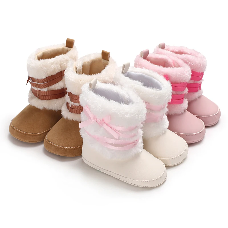 Ботиночки для новорожденных и маленьких девочек 0-18 месяцев; зимние теплые меховые ботиночки; обувь для малышей; первые ходунки
