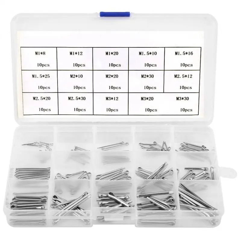 

150Pcs Split Cotter Pins Kit Set W/ Box Stainless Steel Assortment Split-Cotter Fastening Pins 15 Types M1-M3 Hot Sale Wholesale