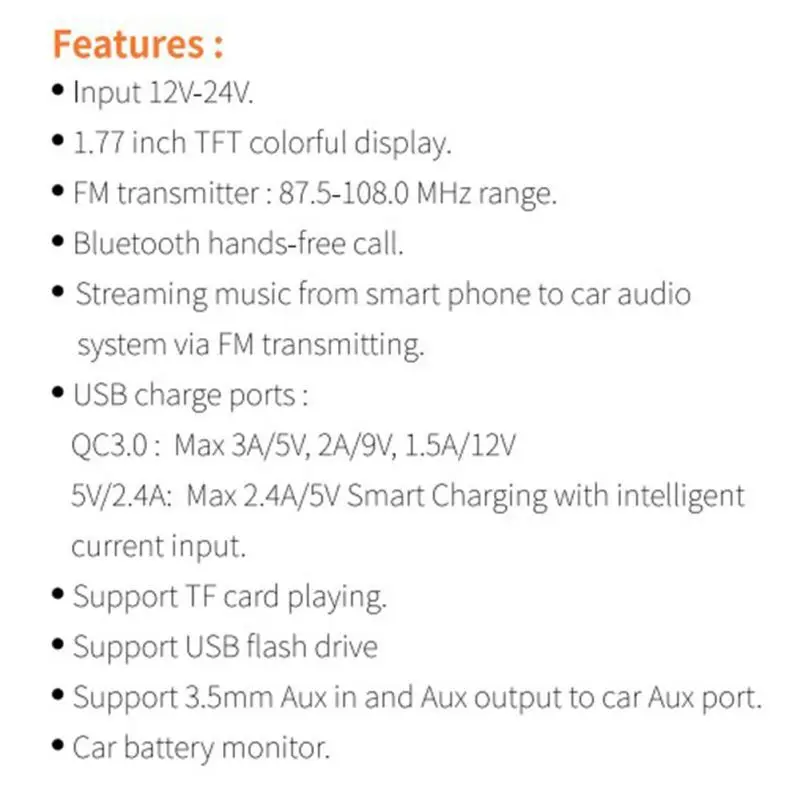 1 шт., автомобильный Bluetooth 5,0 плеер, функция громкой связи с функцией fm-передатчика, определение напряжения, умное быстрое зарядное устройство