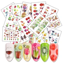 18 листов, смешанные фрукты, водяные наклейки для ногтей, Набор стикеров для торта/сока/мороженого, водяной знак, слайдер для ногтей, обертывания, аксессуары, LASTZ471-488