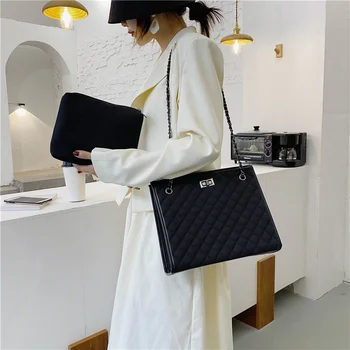 

Diamond Lattice composite Women bag quality large female chain Shoulder crossbody bag lady square leather plaid handbag Sac 2020