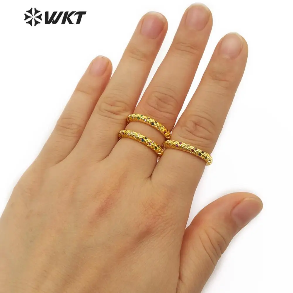 

MR009 WKT Women Fashion Ring Jewelry Threaded Ring With Double Tiny Colorful Csystal Charm Cubic Zirconia Pave Ring Jewelry