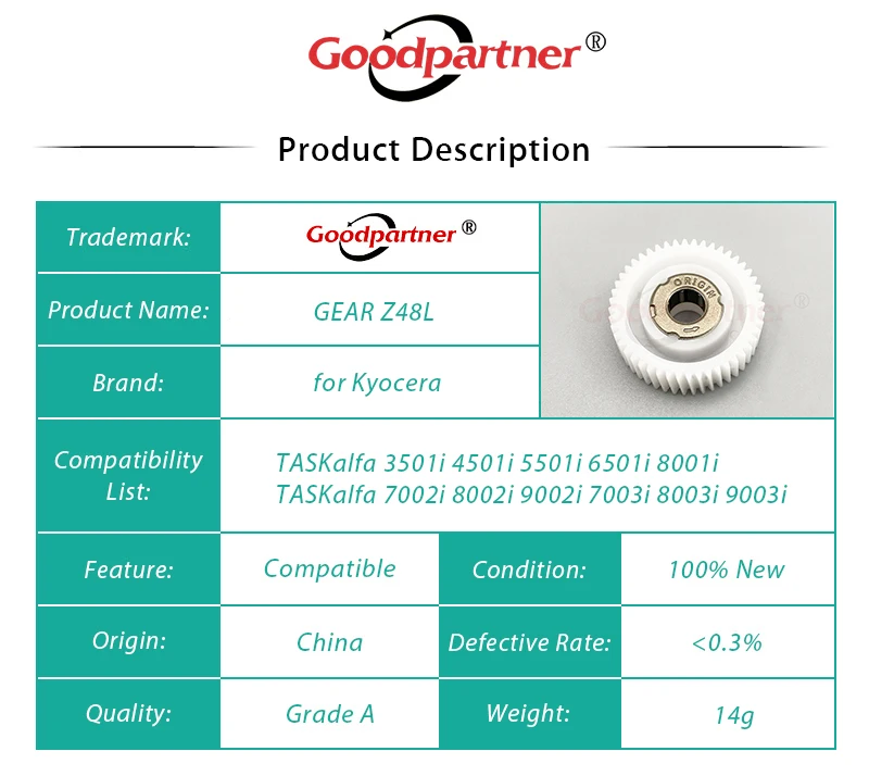 1X 302K915190 GEAR Z48L for Kyocera TASKalfa 3501i 4501i 5501i 6501i 8001i 7002i 8002i 9002i 7003i 8003i 9003i 7052ci 8052ci