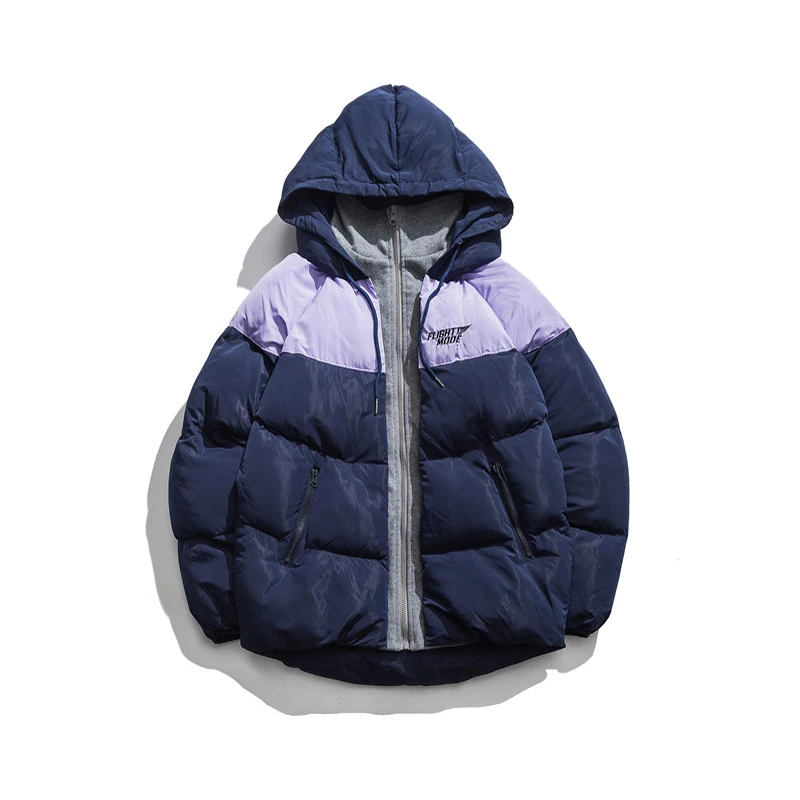 

Japanese Harajuku Fake Two Piece Hooded Bubble Jacket Coat for Men and Women Urban Streetwear Unisex Zip Up Winter Jacket Coats