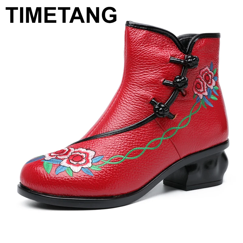 TIMETANGFashion осень-зима из натуральной коровьей кожи с вышивкой на шнуровке женские