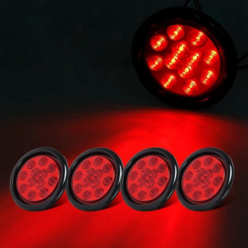 Комплект/4 красный 12 Led 4 дюйма Круглый Грузовик Трейлер стоп остановить поворот хвоста огни погружные