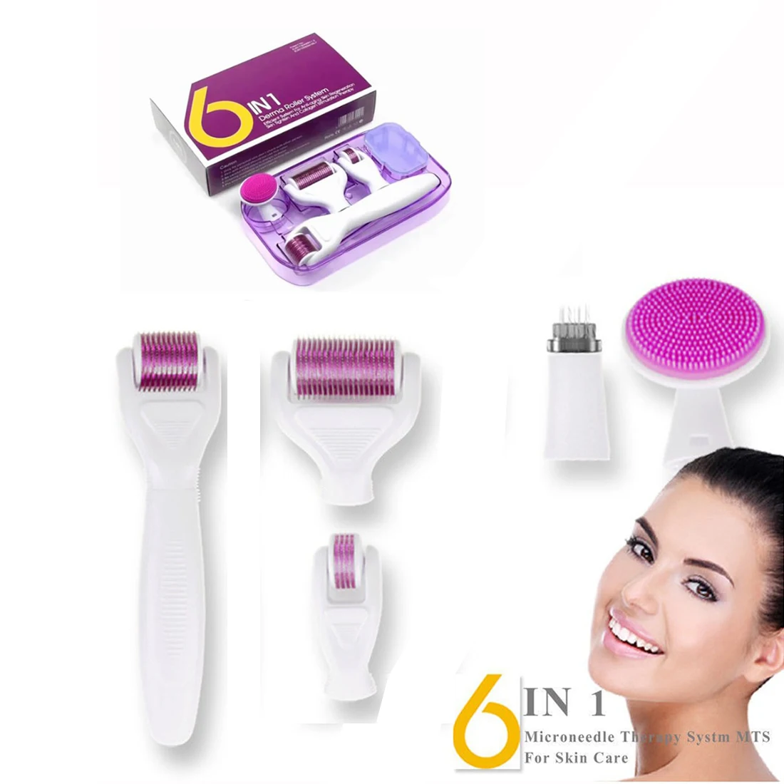 

6 in 1 DRS Dermaroller Beard Roller Face Roller Derma Rolling System Microneedling Kit Dermaroller Kit For Scalp Hair Growth