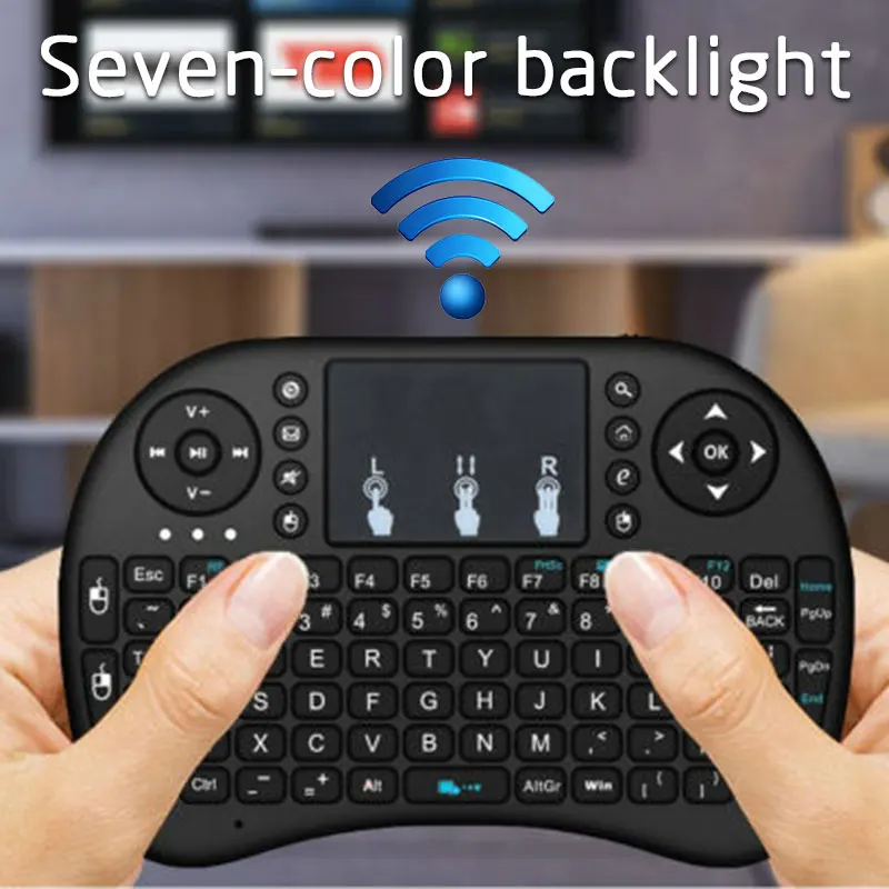 I8 Remote Control Wireless Keyboard Handheld 3 Combo Multicolor Backlight Touchpad Multimedia Network Player PC Spanish Language |