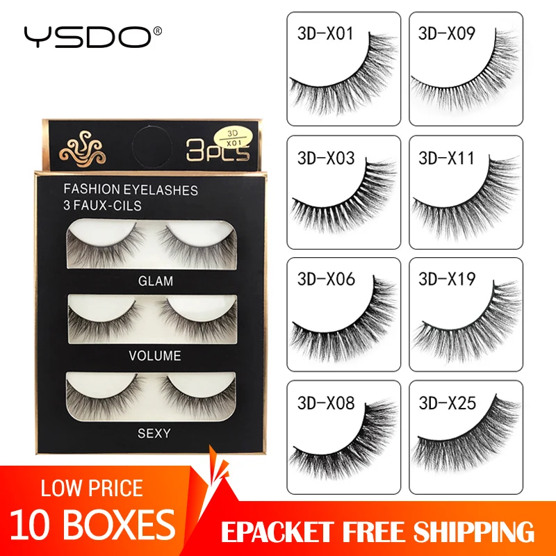 

YSDO 10 boxes false eyelashes wholesale natural long mink eyelashes 3d mink hair lashes 30 pairs makeup fake lashes extension DX
