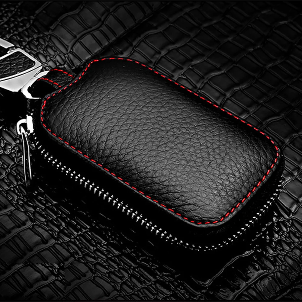 1х Авто шлуссель шутчжюль Abdeckung Kette Tasche Fernbedienung Leder Schwarz