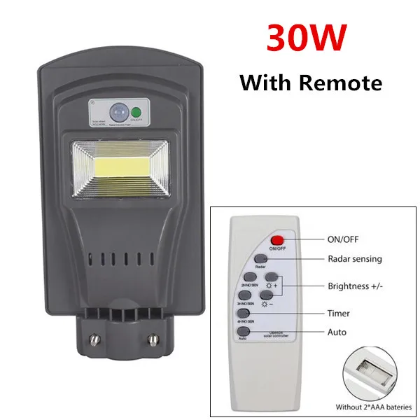 30W with Remote Солнечный уличный светильник 30 Вт 60 90 Вт светодиодный настенный светильник водонепроницаемый открытый радар движения для сада двора прожектор солнечный светильник s с пультом дистанционного управления - Испускаемый цвет: 30W with Remote
