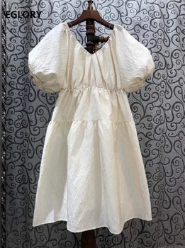 

Princess Women's Dress 2020 Summer High Quality Ladies V-Neck Vintage Jacquard Flower Patterns Puff Sleeve Sexy Party Club Dress