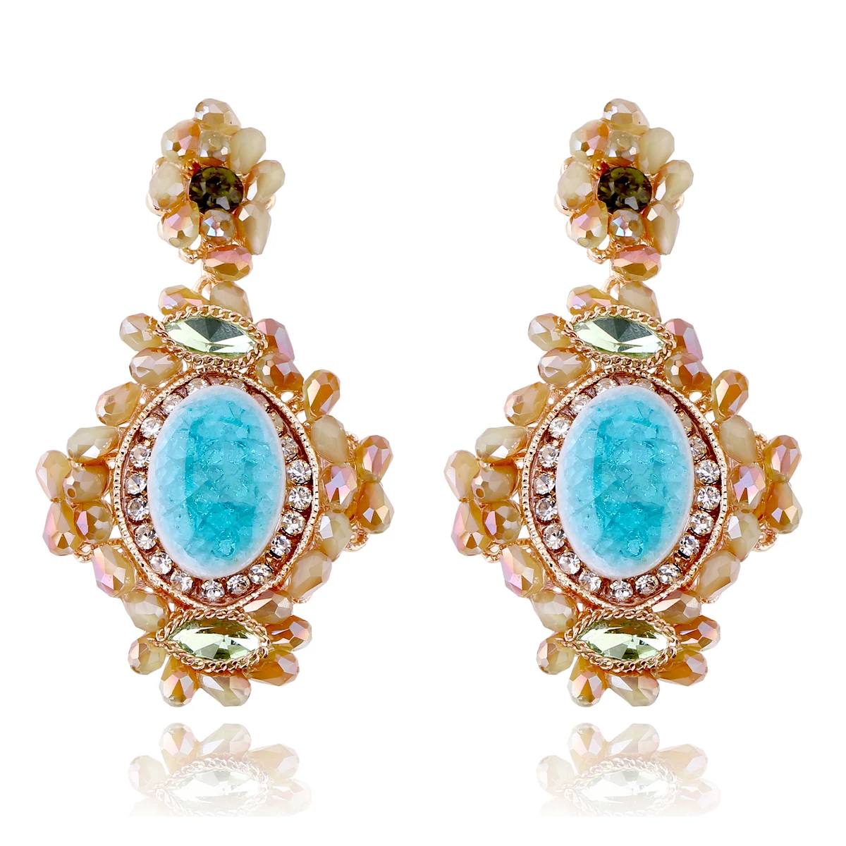 Newest Design Vintage Earrings Cz Diamonds Crystal Beads And Ceramic