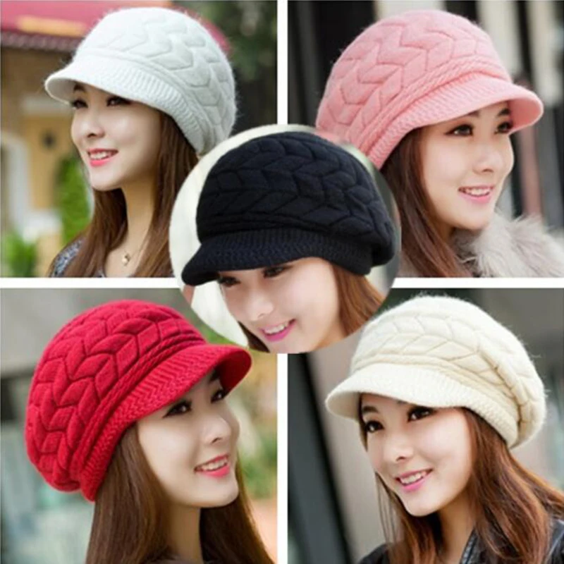 

Faux Rabbit Fur Hat Warm Winter Women Beret Knitted Baggy Beanie Hat Multicolor Ski Cap Best Sale