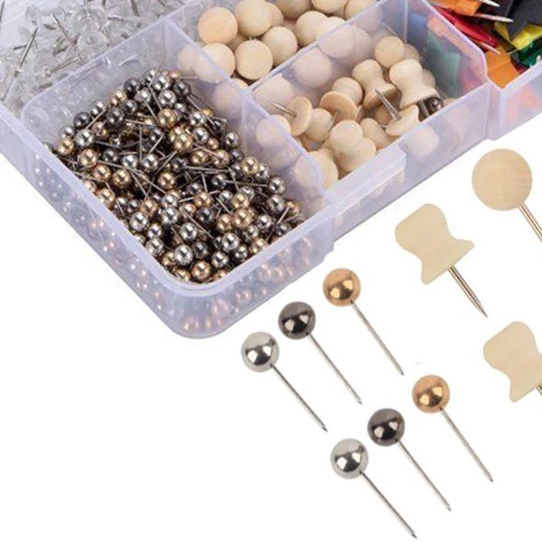 500 Pieces Practical and Decorative Map Tacks Push Pins Set with Storage Box for Home or Office Organization, Bulletin Board, Fa