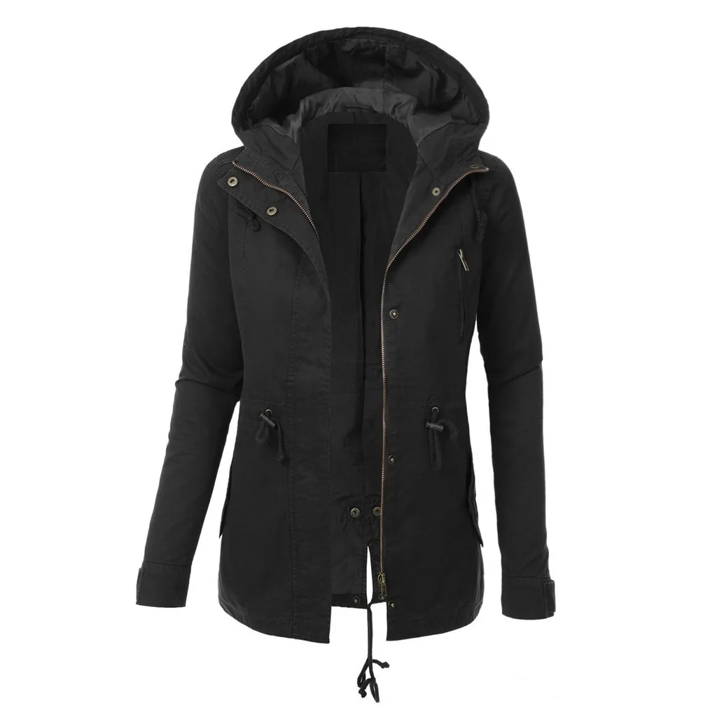 KANCOOLD куртка размера плюс 5XL Осенняя однотонная спортивная куртка модная женская ветровка с капюшоном на молнии с длинным рукавом