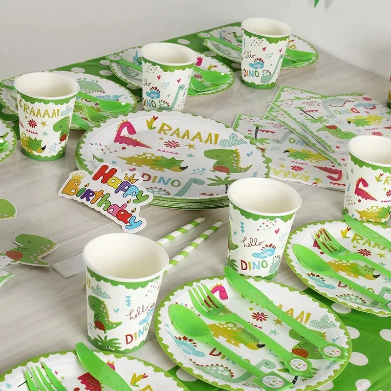 Вечерние столовые приборы с рисунком динозавра, одноразовые бумажные тарелки, чашки, скатерть, Топпер для торта, с днем рождения, товары для мальчиков