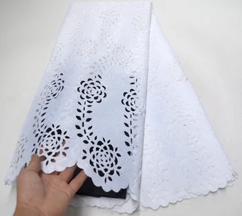 

Latest white lace fabric african lace fabric cotton lace with cutting the hole 5yards nigerian lace fabric for dress PS-Q69