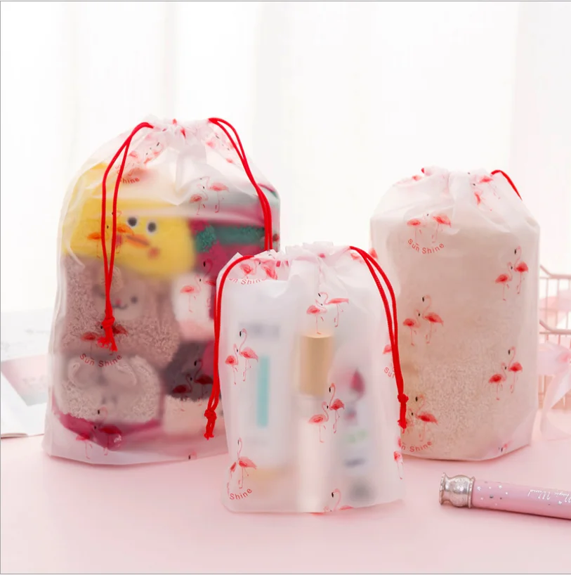 

Flamingo Transparent Scrub Cosmetic Case Cosmetic Travel Bag Ms. Rope Makeup Bathroom Cosmetics Storage Storage Bag Washing