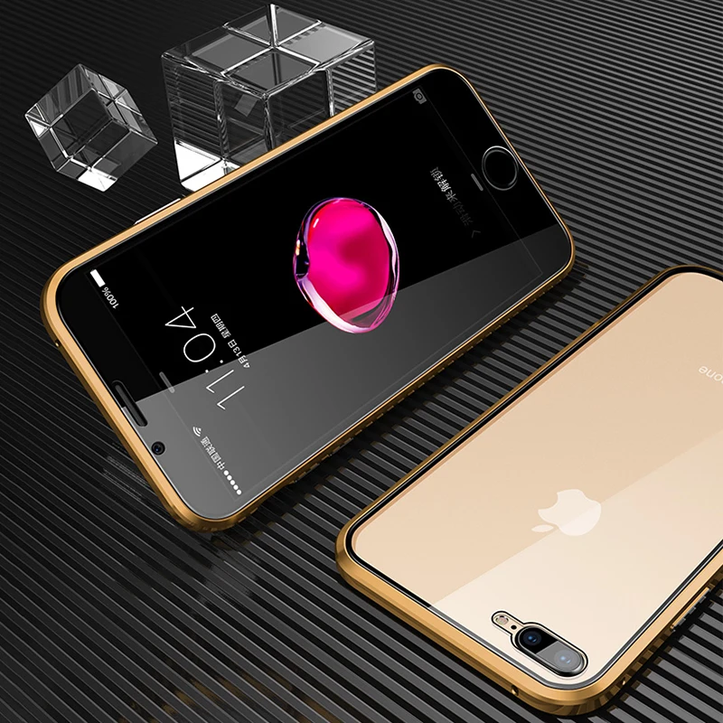 Gold 360 магнитный адсорбционный металлический чехол для iphone XR XS 11 Pro MAX двусторонний стеклянный чехол для iphone X 7 8 6 6S plus 9H стеклянная крышка - Цвет: Gold