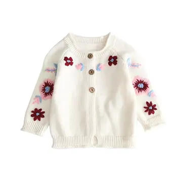 

Kids Coat Baby Sweaters Toddler Girls Cotton Single-Breasted Cute Floral Knit Cardigan