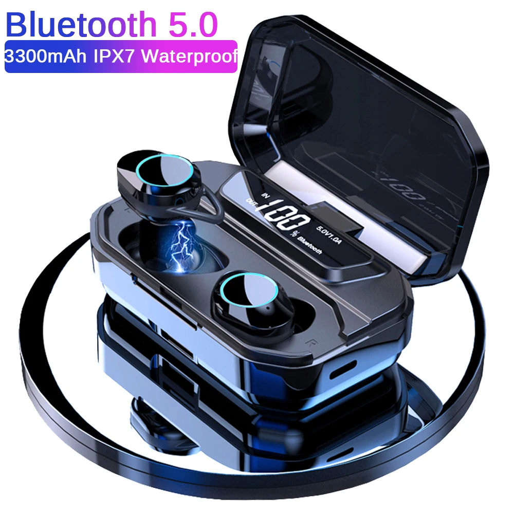 G02 TWS 5,0 Bluetooth 9D стерео наушники беспроводные наушники IPX7 водонепроницаемые наушники 3300 мАч светодиодный внешний Смарт-аккумулятор держатель телефона