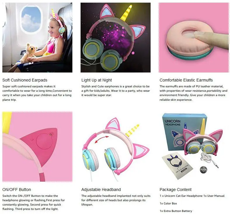 Foldable Cute Kids LED Lights Wired Headphones for Girls 3 5mm Stereo Cat Ear Game Headband Earphone Christmas Gift