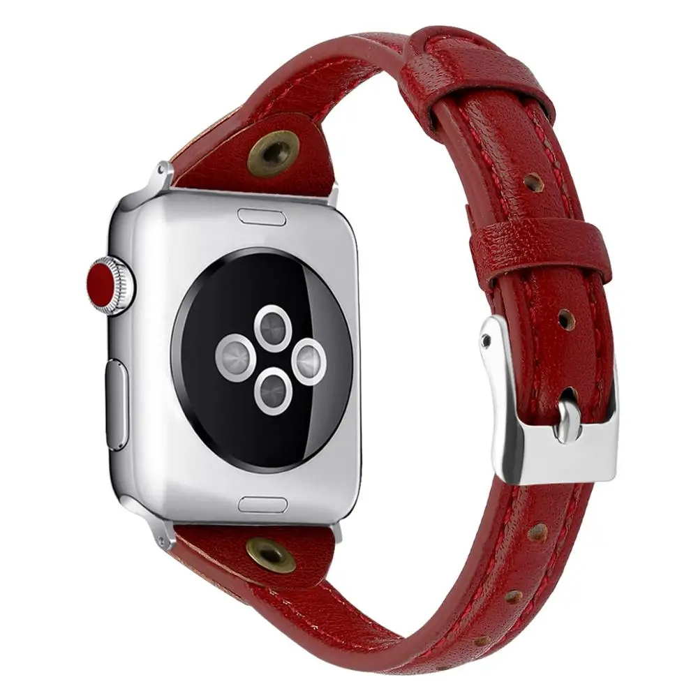Ремешки для Apple Watch 38 мм 40 мм 4 44 мм кожаный браслет для Apple Watch ремешок 5 4 3 2 1 для iWatch серии 42 мм женские ремешки - Band Color: red