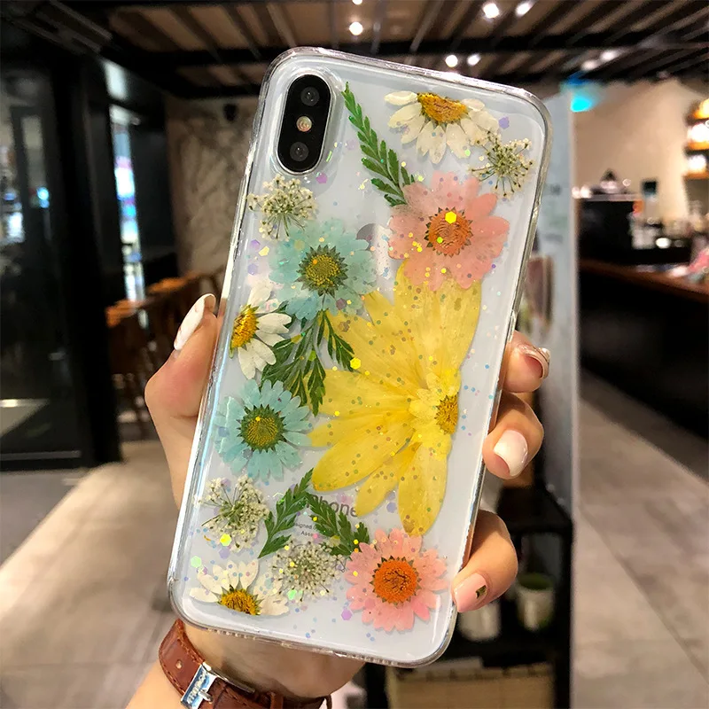 Настоящий прессованный высушенный чехол для телефона с цветами для iPhone X XS Max XR 6 6s 7 8 Plus 11 Pro Max Чехол Мягкий ТПУ Прозрачный цветочный чехол - Цвет: 4