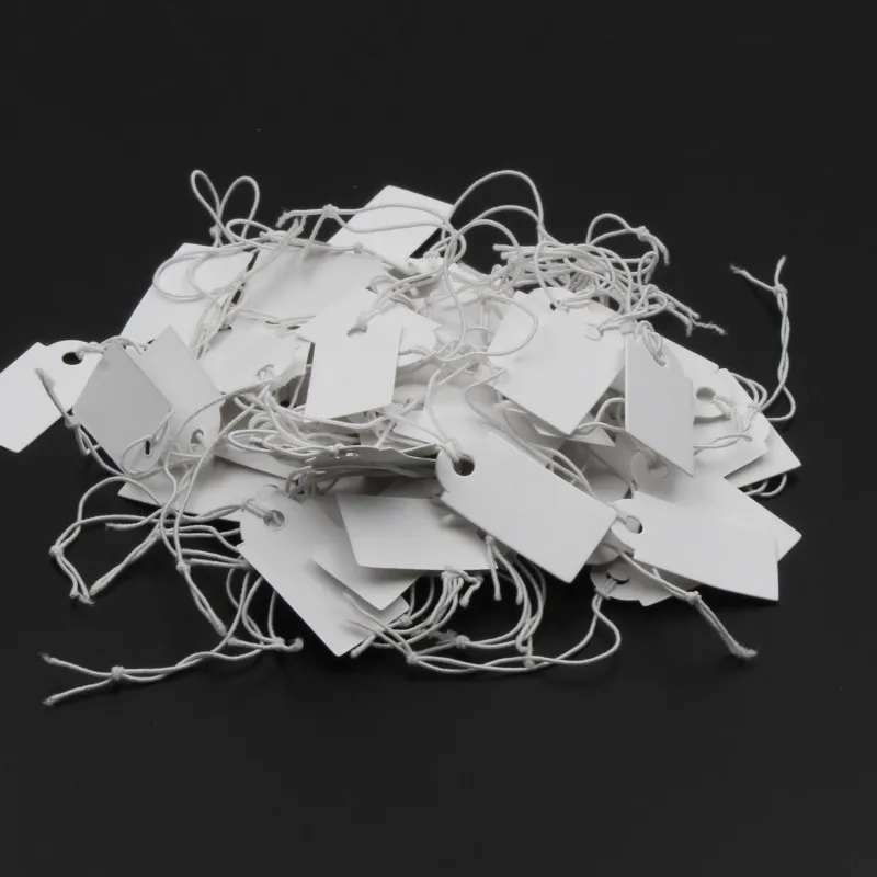 

100pcs/Pack Blank White Price Label Paper Cards Jewelry Watch Display Pricing Tags with String 26*13mm