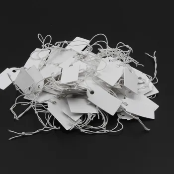 

100pcs/Pack Blank White Price Label Paper Cards Jewelry Watch Display Pricing Tags with String 26*13mm