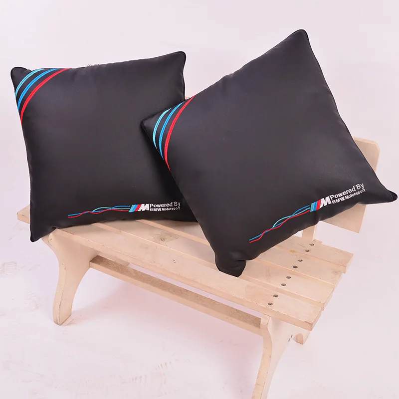 

Car Pillow Blanket Cushion Lumbar Support Pillow Multi-functional Two-Tone Leather Stitching Benz BMW for M Logo