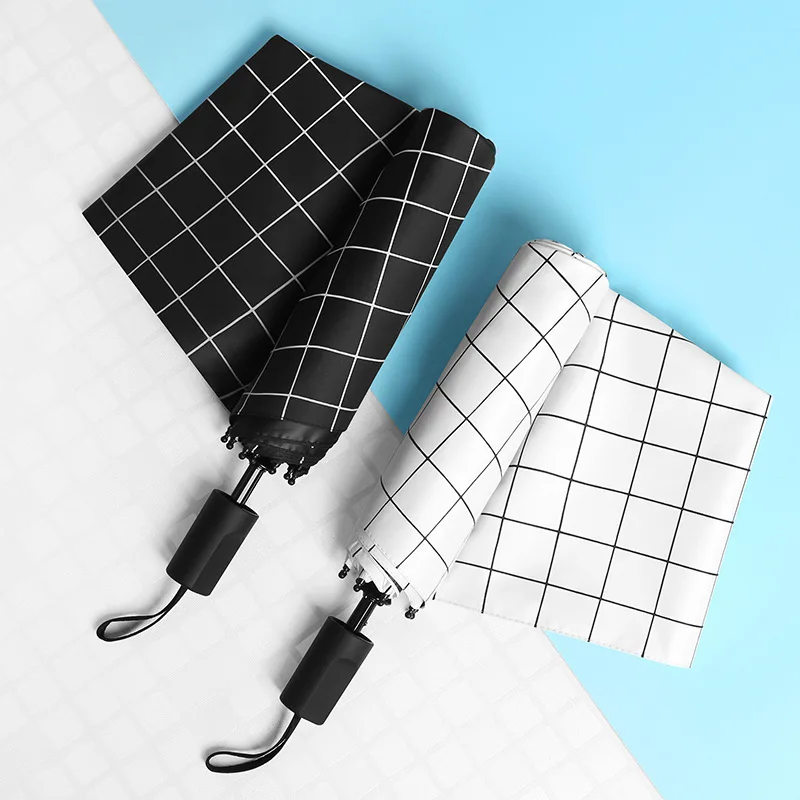 

Creative Plaid Umbrella Three Fold Vinyl Sun-resistant Parasol UV-Protection Parasol All-Weather Umbrella Customizable Advertisi