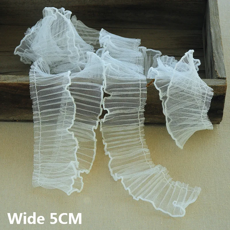 

5CM Wide Luxury Organ Fold Elastic Lace Ruffle Pleated Embroidery Ribbon Trim Collar Neckline Decorative Lace Dress Cloth Sewing