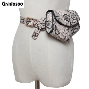 

Gradosoo Women Serpentine Fanny Pack Ladies New Fashion Waist Belt Bags Mini Disco Waist Bags Leather Small Shoulder Bags LBF508