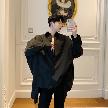 

Men Oversize Long Sleeve Loose Casual White Black Shirts Male Women Punk Gothic Streetwear Irregular Design Stage Dress Shirts