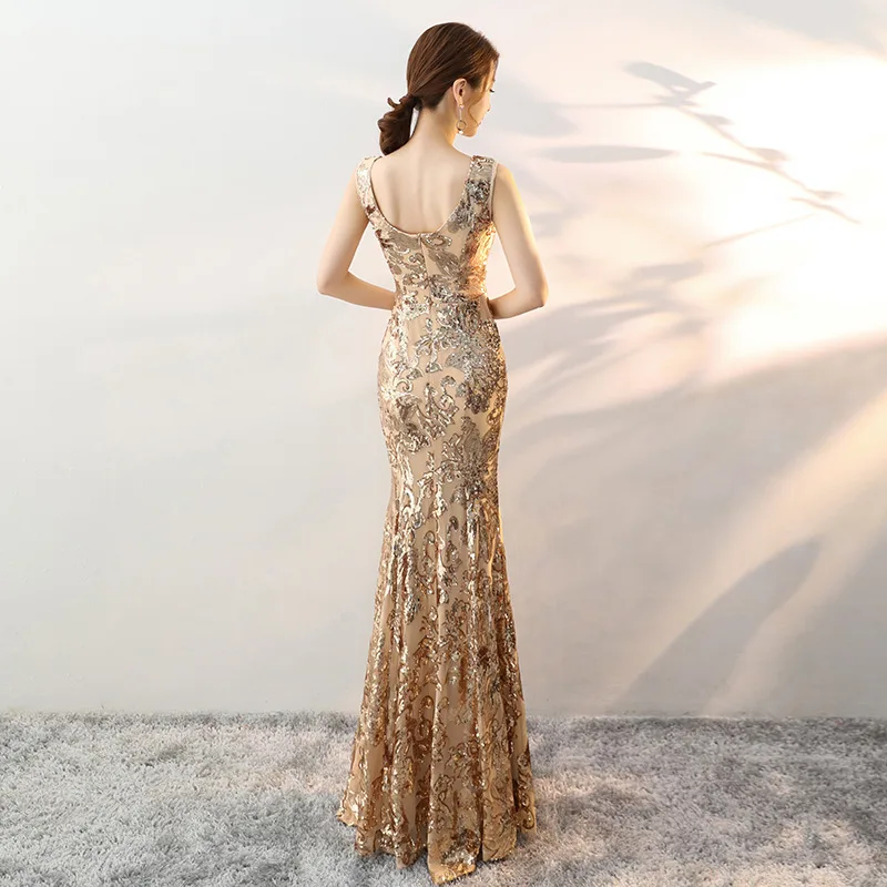 Свадебное Qipao, сексуальное длинное платье, Ретро стиль, модные вечерние платья, Cheongsam, восточное платье, китайский стиль, женское золотое платье
