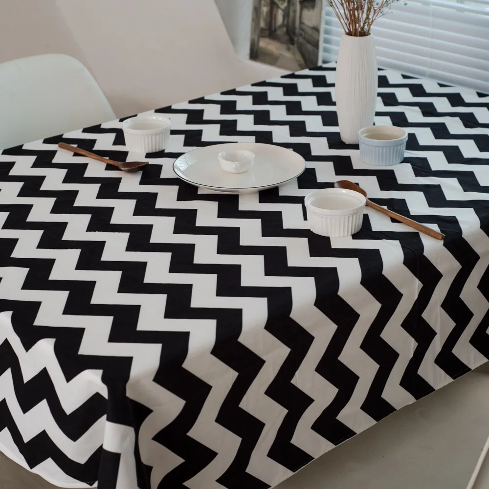 

Modern Simple Table Cloth Black And White Wave Grain Art Tablecloth Kitchen Dining Table Cover Modern Decoration Home Textile