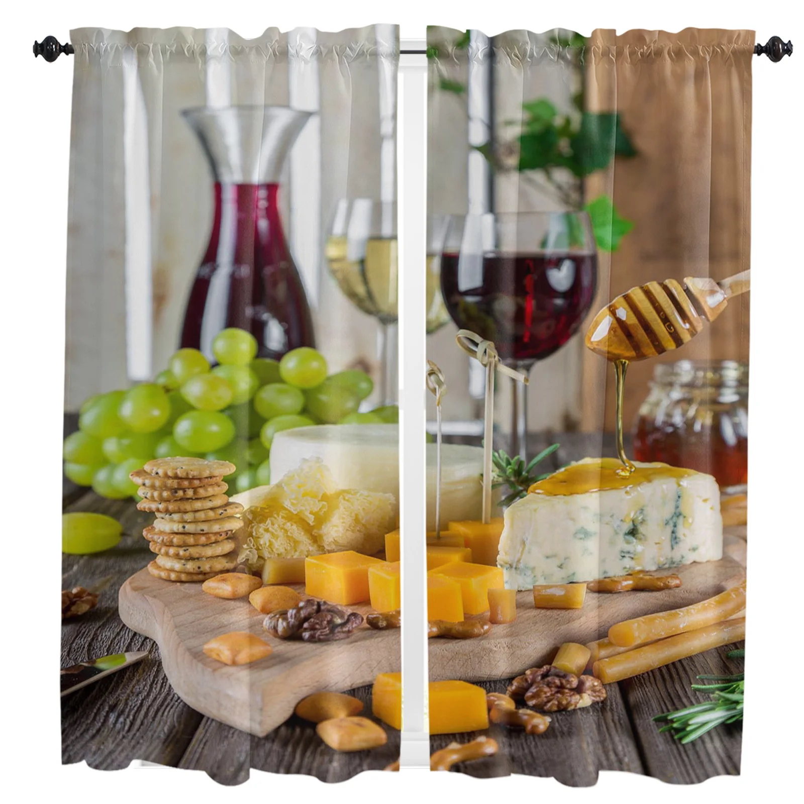 Fruit Cake Biscuit Wine Glass Curtains Home Decor Living Room Kitchen
