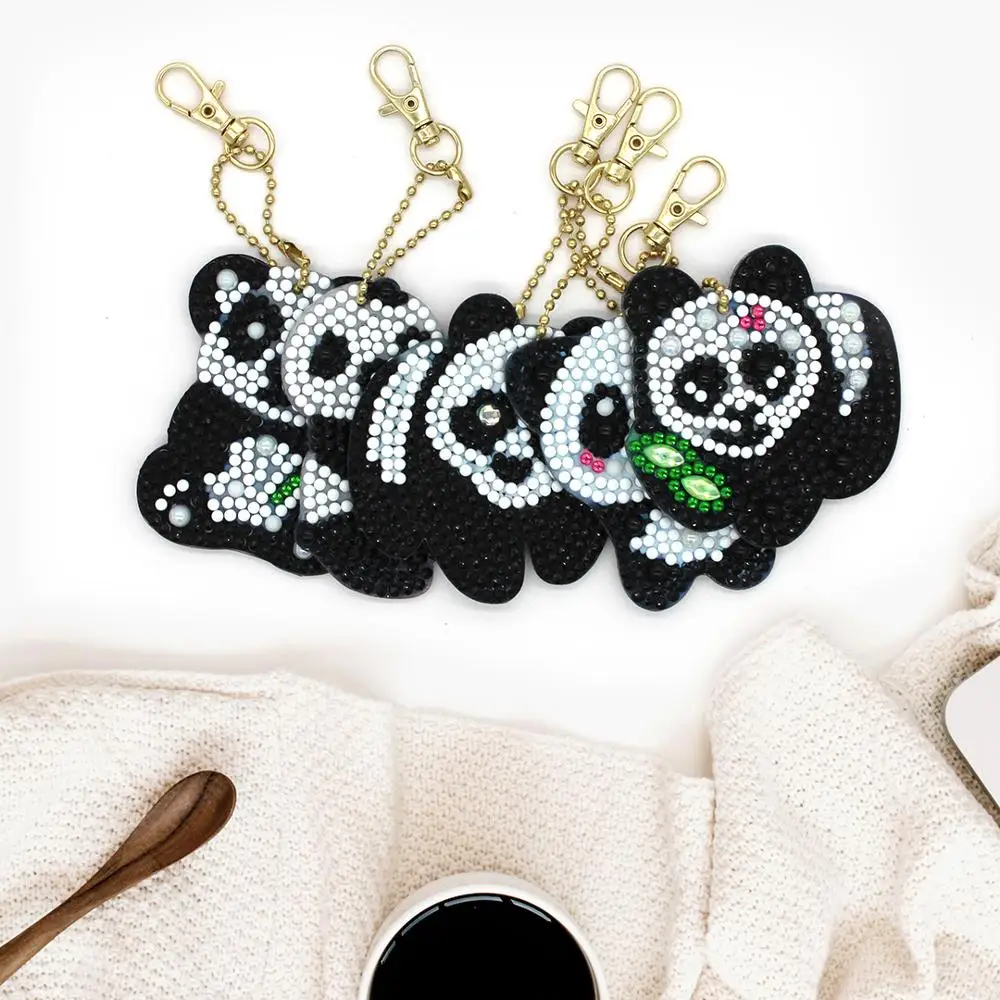 Panda Pattern 5D Diamond Painting Kits Diamond Keychain Mosaic Embroidery Bag Pendant Keyring Ornament Cute Gift For Kid diamond painting diamond keychains