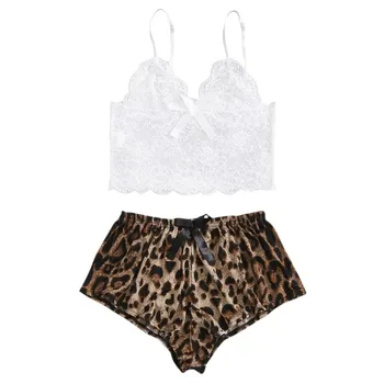 

New Product Summer Sexy Lingerie Sexy Women's Leopard Print Comfortable Lace Camisole Short Two-piece Suit
