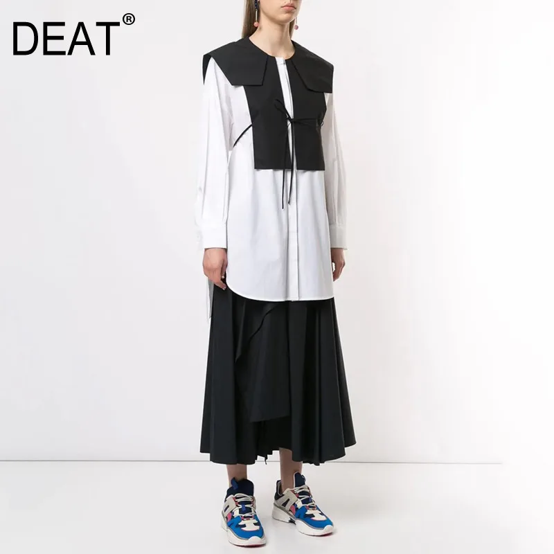 DEAT 2020 new spring and sumemr fashion women clothes double layer collar full sleeves fake two pieces shirt WK42205L |