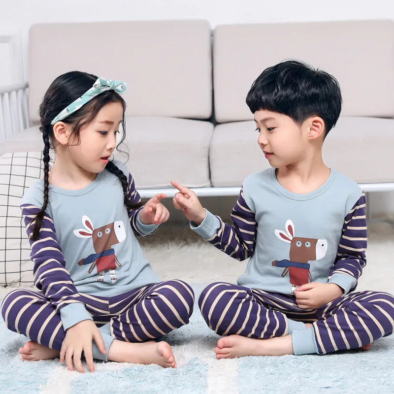 Осенне-зимние детские пижамные комплекты Одежда для маленьких девочек пижамы для мальчиков, пижамы для девочек, детская одежда для сна Детская футболка с длинными рукавами+ штаны - Цвет: S-01