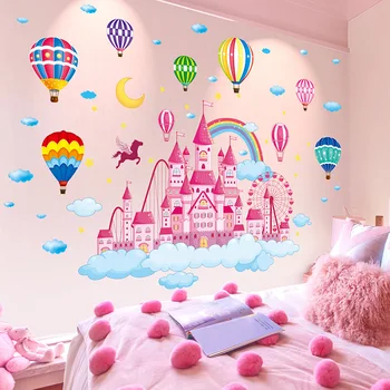 

[shijuekongjian] Hot Air Balloon Wall Stickers DIY Cartoon Castles Wall Decals for Kids Rooms Baby Bedroom Glass Decoration