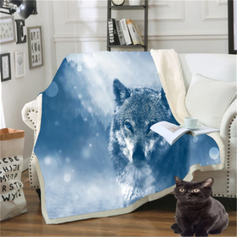 

Christmas Decorations for Home Explosion Models Double Thick Blanket 3D Printed Animal Wolf Series Throw Blanket