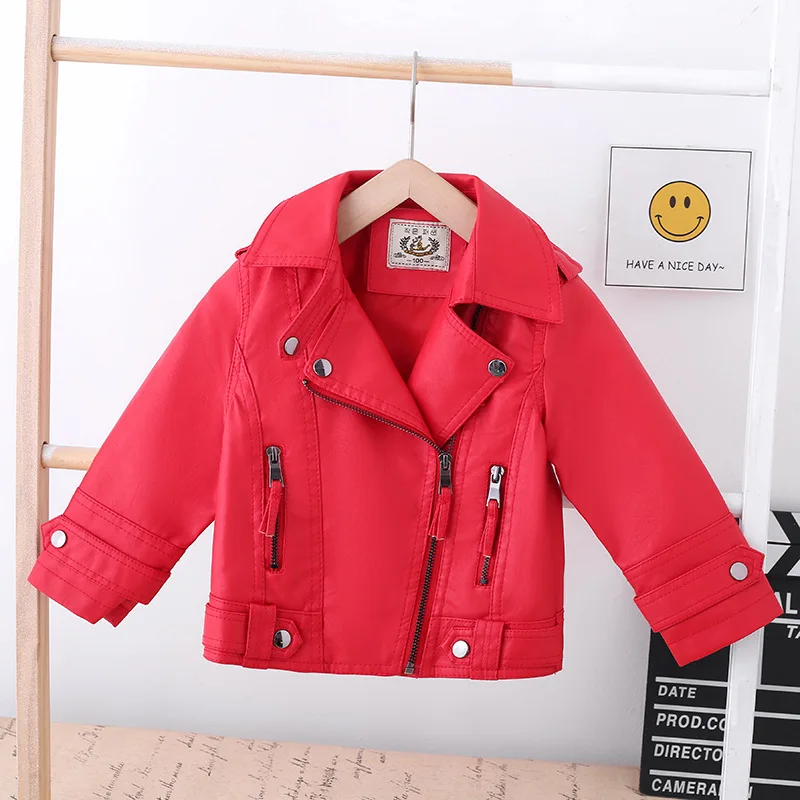 

Baby Faux Leather Jacket Leisure Boys Cardigans Students Daily Outerwear Coat Teenage Girls Black Red Blazer Flight Jackets