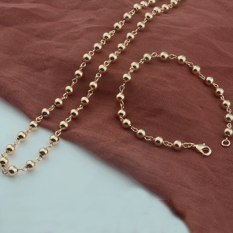 

1 Set Women Jewelry Sets 585 Rose Gold Color Necklace Beaded Bracelet Jewelry
