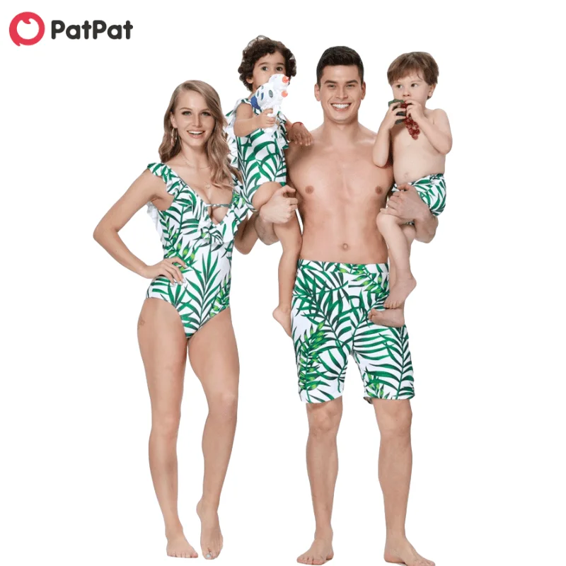 Family Matching Swimsuits Green-Leaf Childrens Summer Patpat New-Arrival