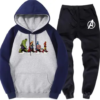 

The Avenger Road Superhero Two Piece Set For Male Autumn Warm Clothes Brand Streetwear Tracksuit Men's Sports Outwear Sweatpants